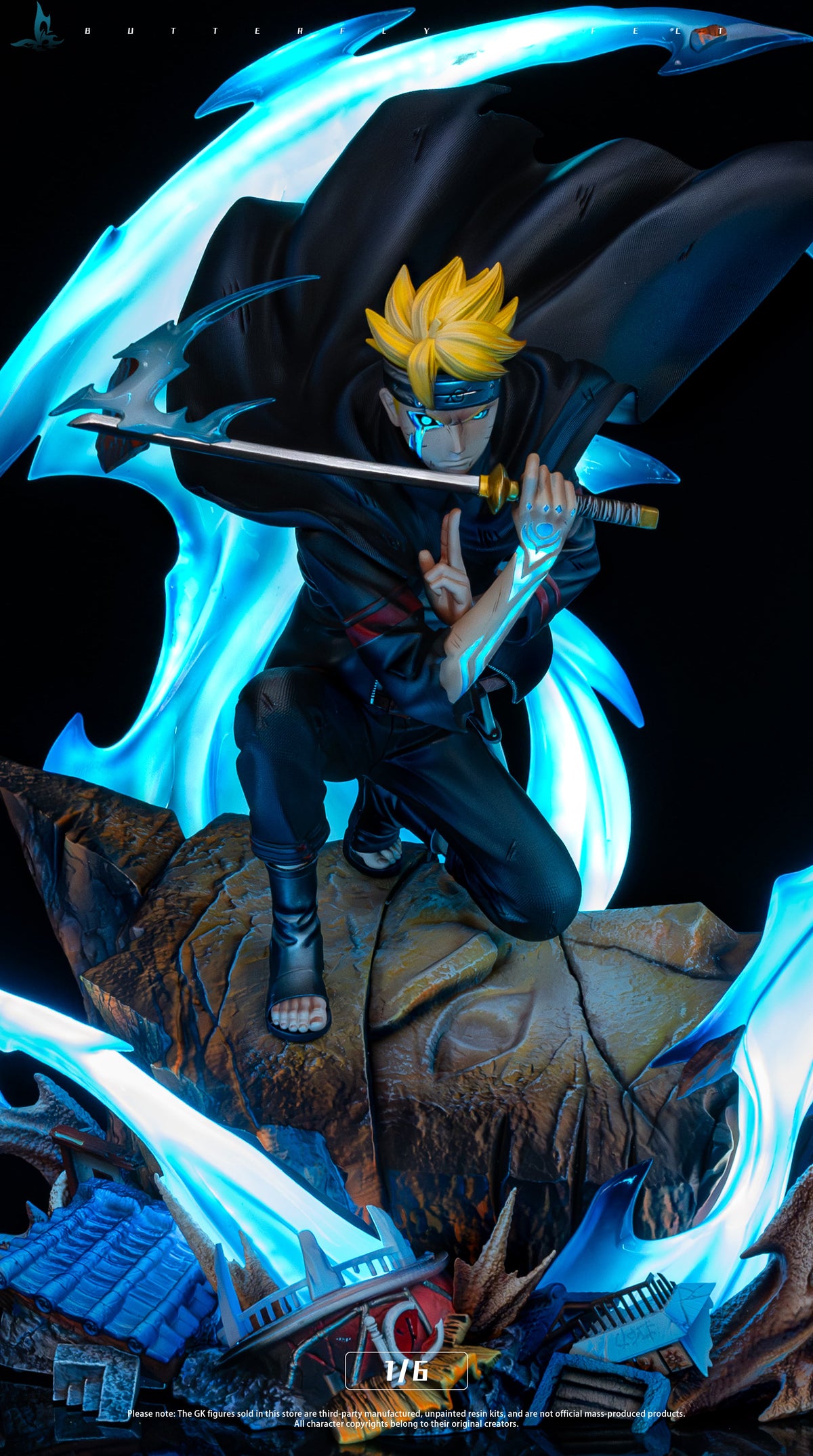 Uzumaki Boruto 1/6 Resin Statue - Butterfly Effect Studio I Naruto - EX edition illuminated front view