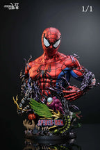 Spider-Man 1/1 resin Figure and Statue bust by 27 Abyss Studio from the Marvel Universe, full front view with symbiote details and themed display base.